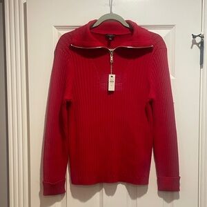 Talbots Red Ribbed Half-Zip Sweater